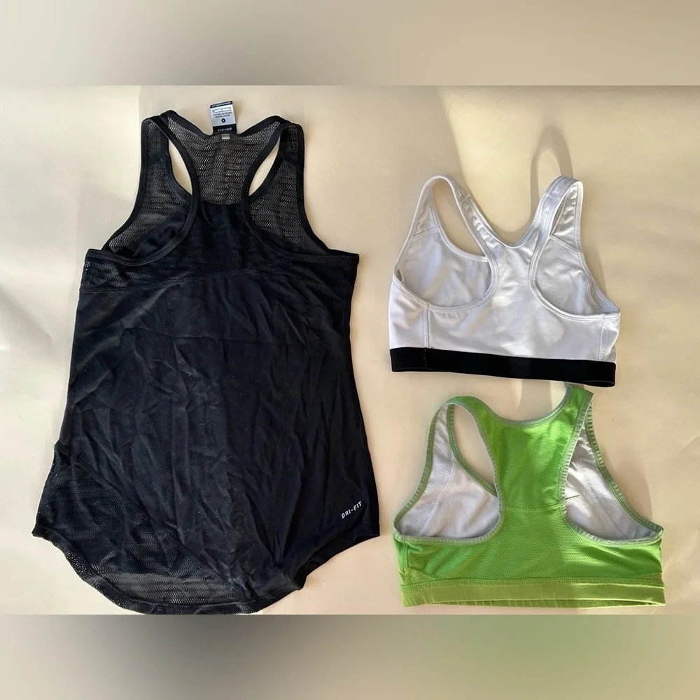 Nike Black Mesh Tank with White and Lime Green Sports Bras size S